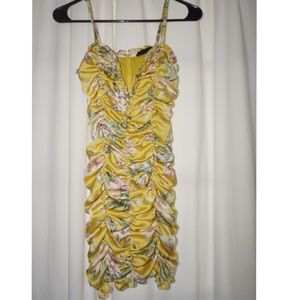 Floral Spaghetti Strap Body Con Mini Ruched Dress